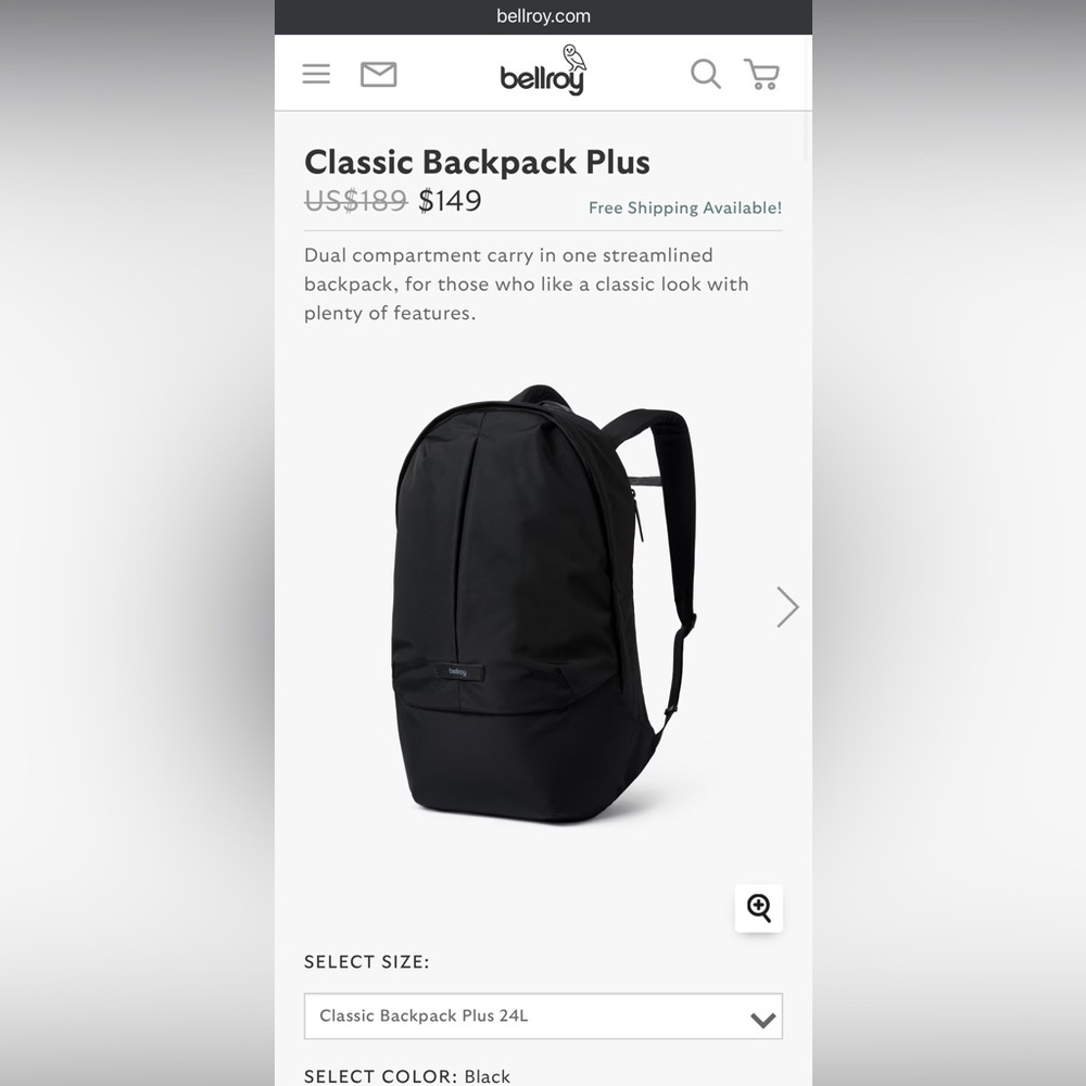 Bellroy Classic Backpack Plus in Black